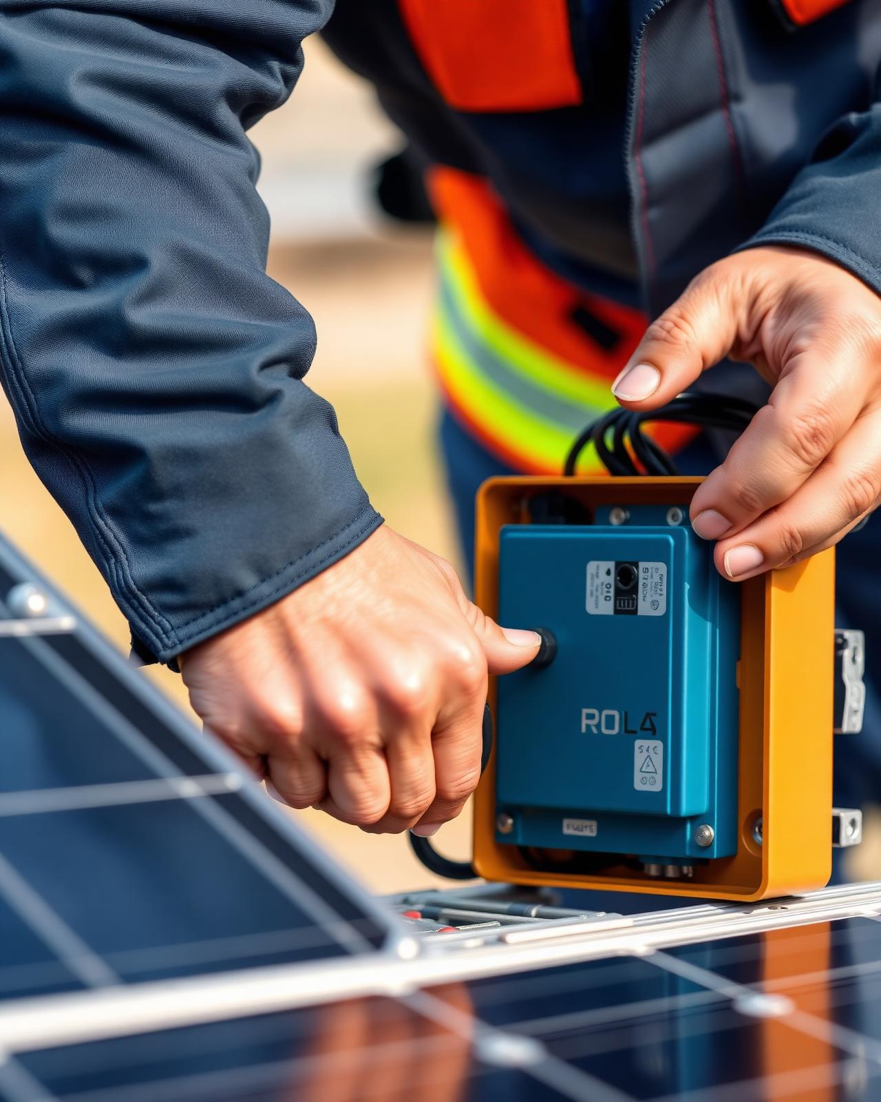 Certified solar technician servicing a microinverter